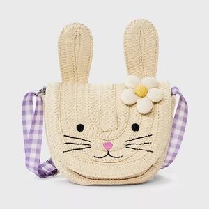 Girls' nwt Easter Bunny Paper Straw Crossbody Bag - Off-White: Adjustable Strap